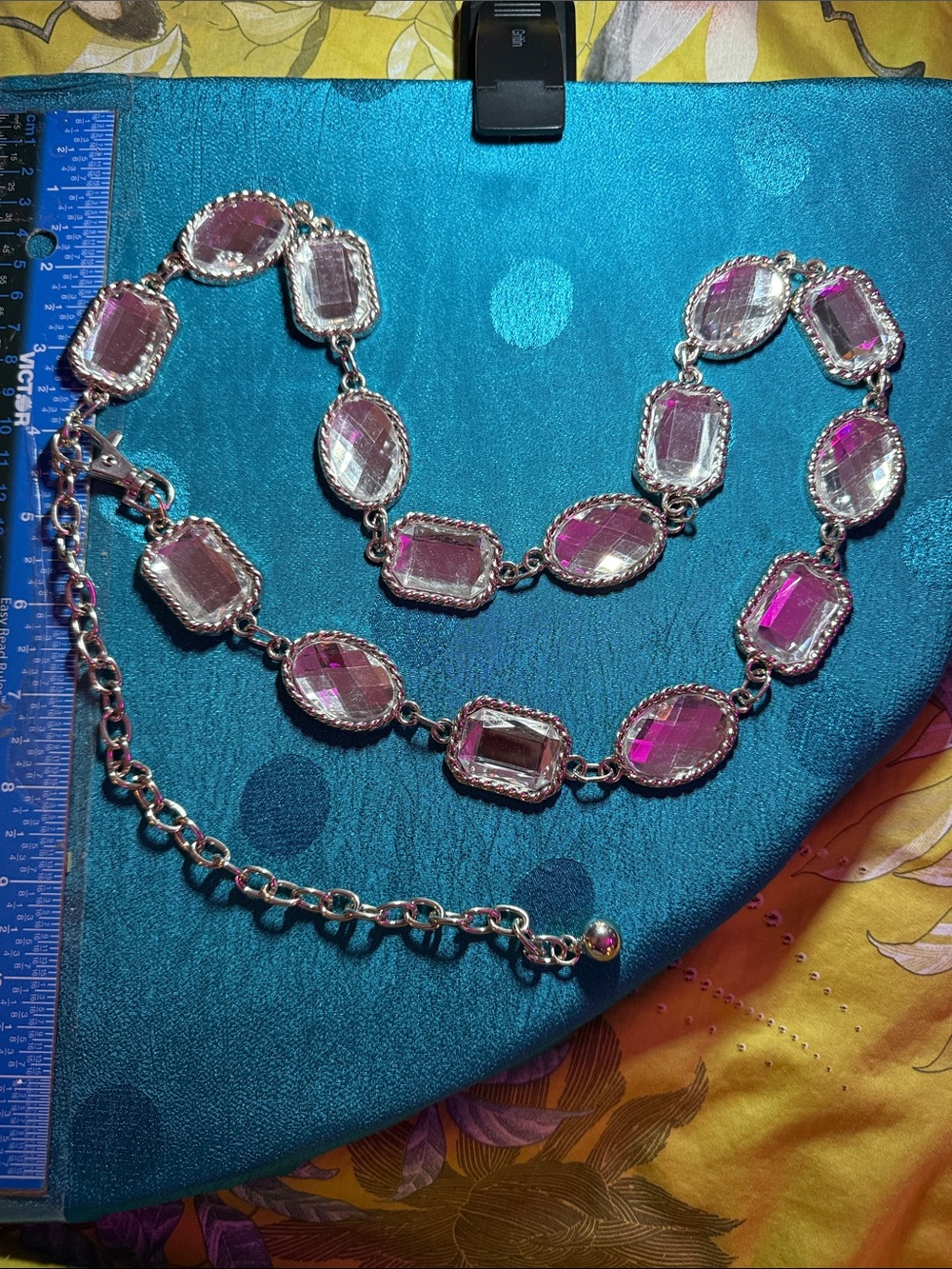 Crystal-Link Silver Tone Pink Statement belt